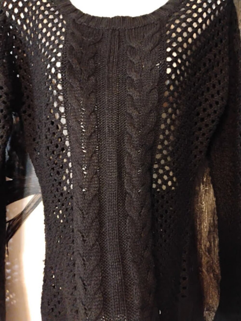 Black Net Cable Knit Sweater size Medium Fishnet Yoki